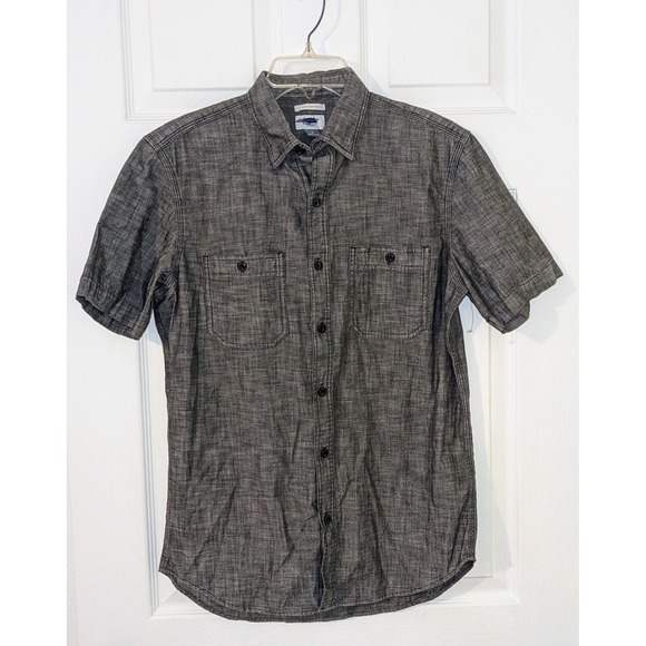 Old Navy Slim Fit‎ Gray Chambray Short Sleeve Button Up Shirt Size S NWOT - Picture 2 of 7